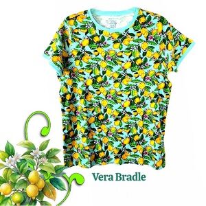 Vera Bradley Lemon Print Green Short Sleeve Top